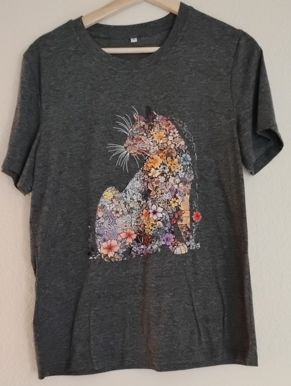 Floral Cat Graphic Tee - Dark Gray